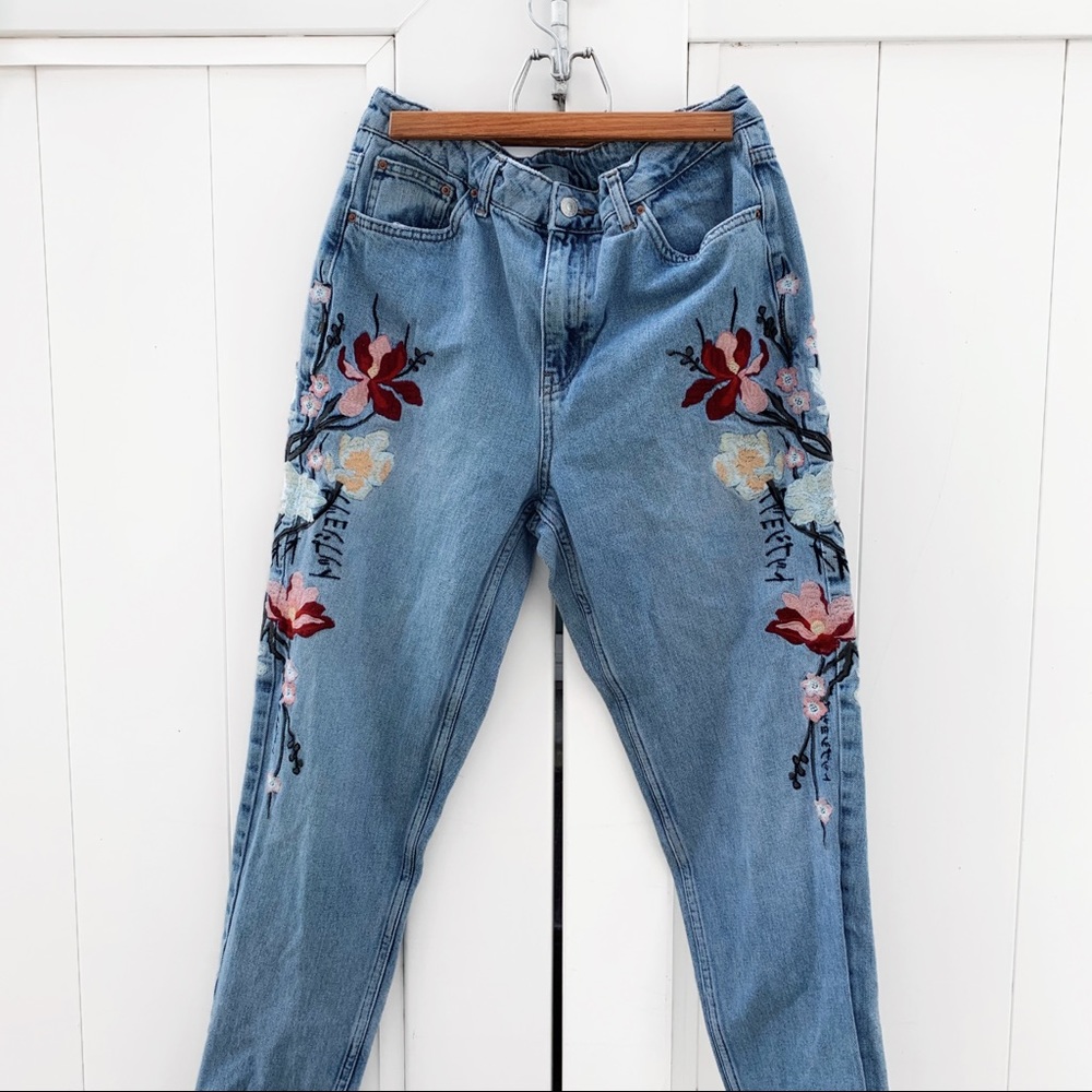 Topshop Moto Embroidered Mom Jeans